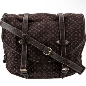 Louis Vuitton GM Messenger Saumur Denim Brown Mini Lin Saddle Crossbody Bag